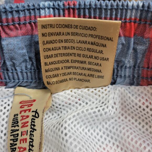 Ocean & Earth Swim Trunks Mens L Blue Red Plaid Lace Up Fly Netted Surf Beach - Picture 5 of 10